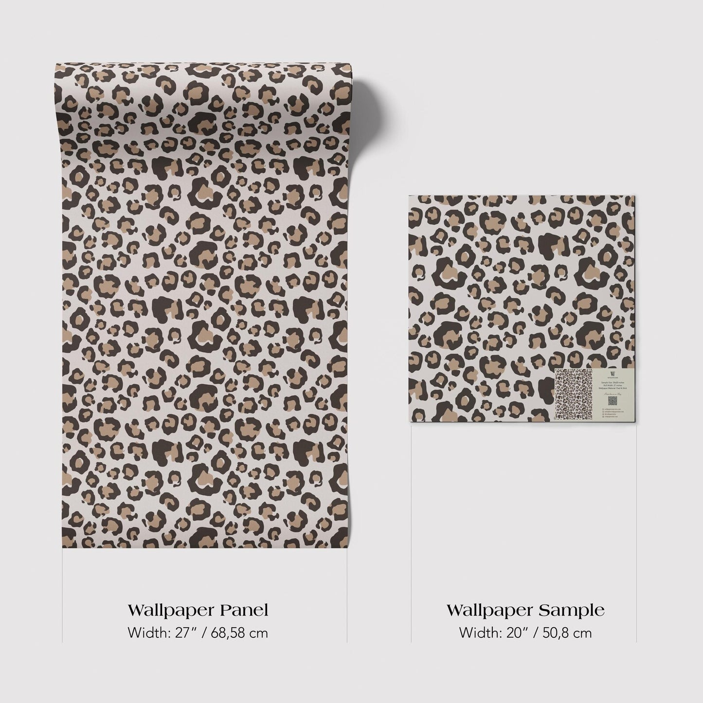 two different sizes of leopard print wallpaper panels, with the largest one being wider than the smaller one.