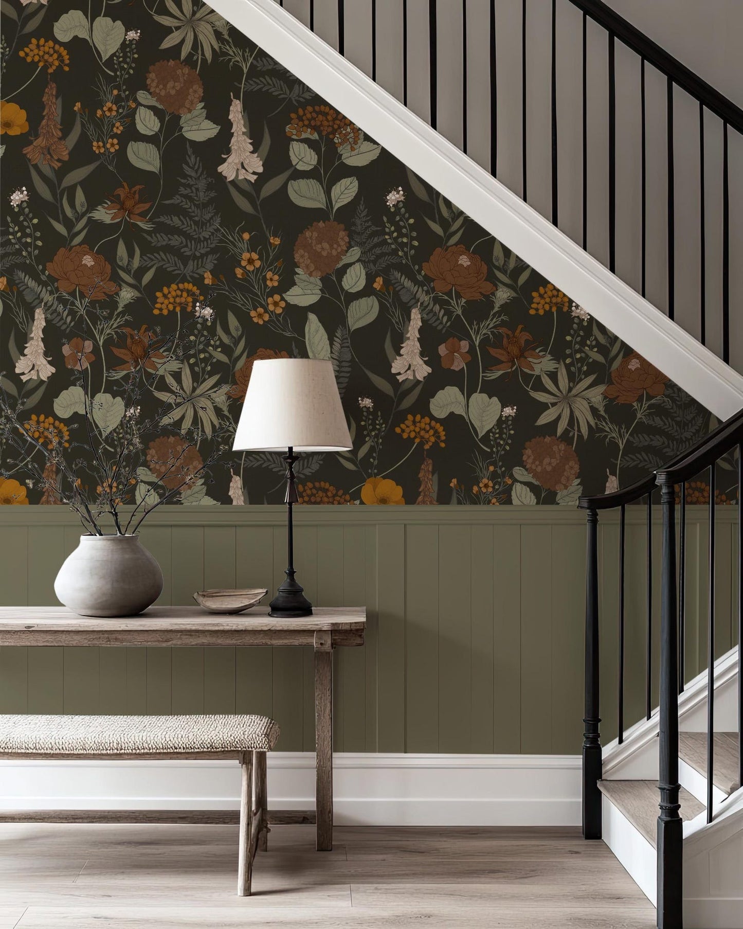 Dark Brown Botanical Wallpaper