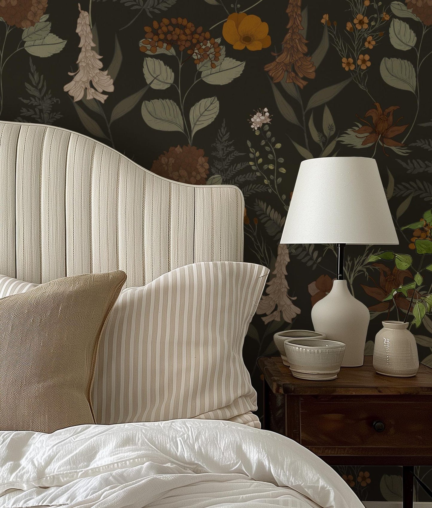 Dark Brown Botanical Wallpaper