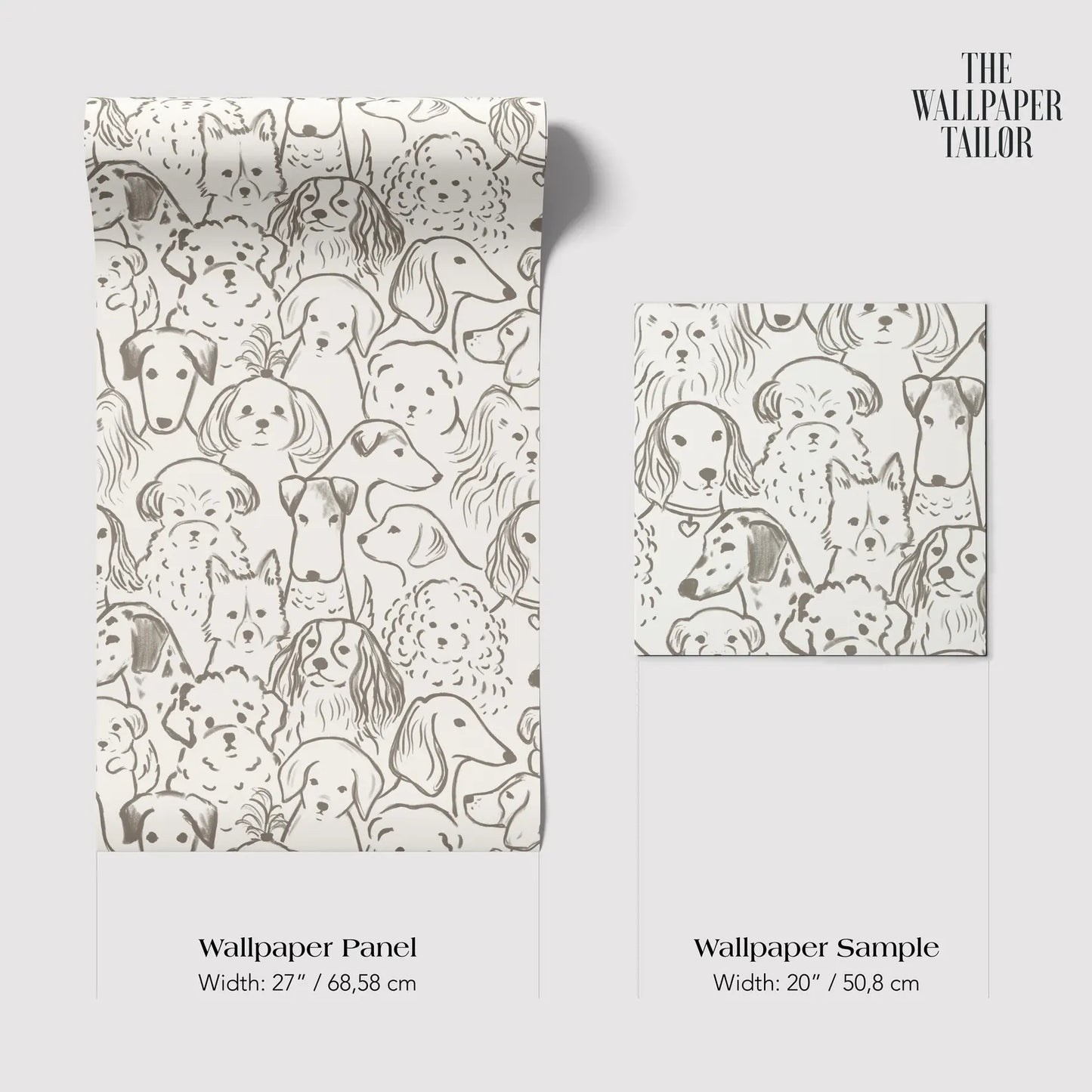 The image is a collage of various dog illustrations, including different breeds and sizes, arranged in a repeating pattern.