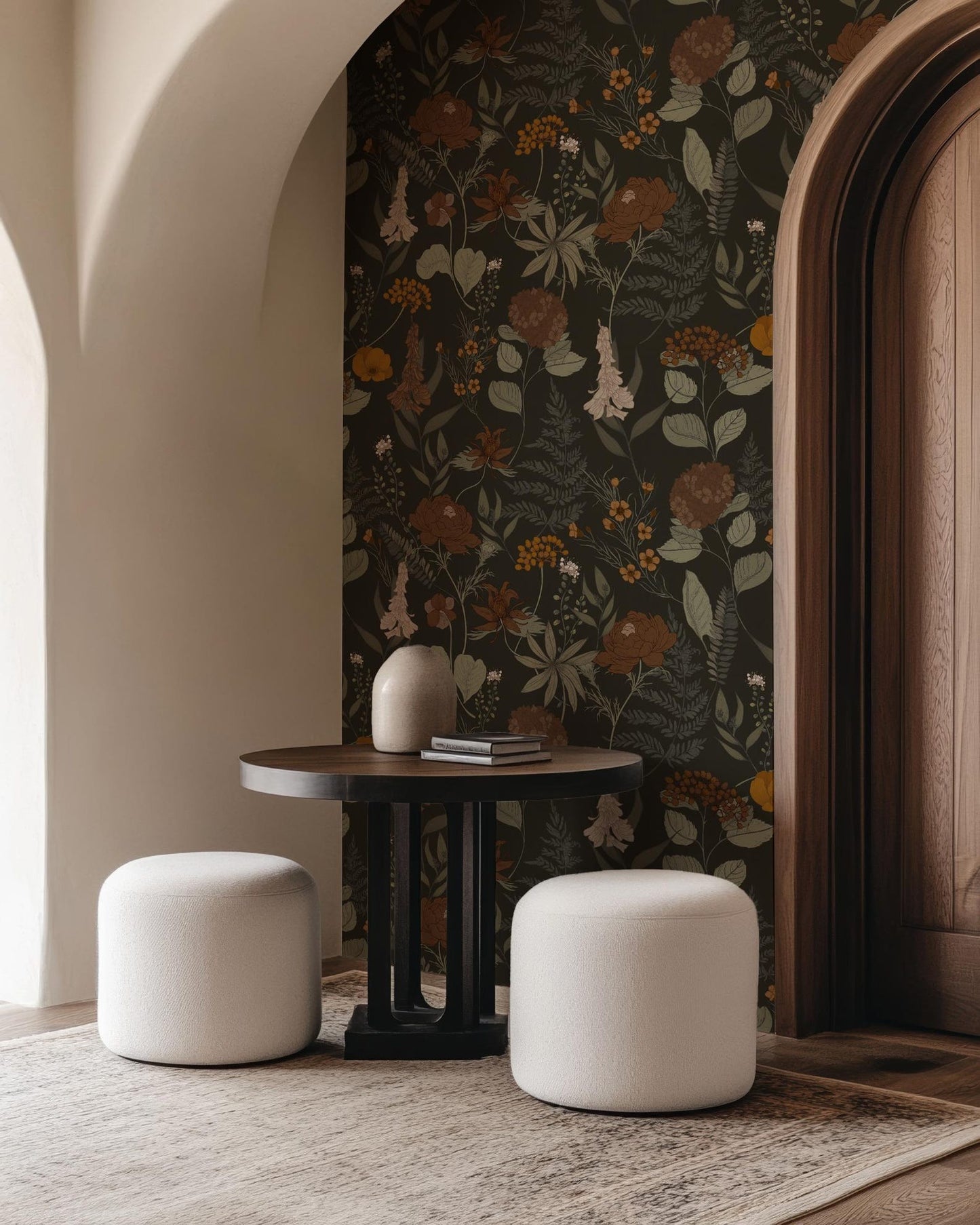 Dark Brown Botanical Wallpaper