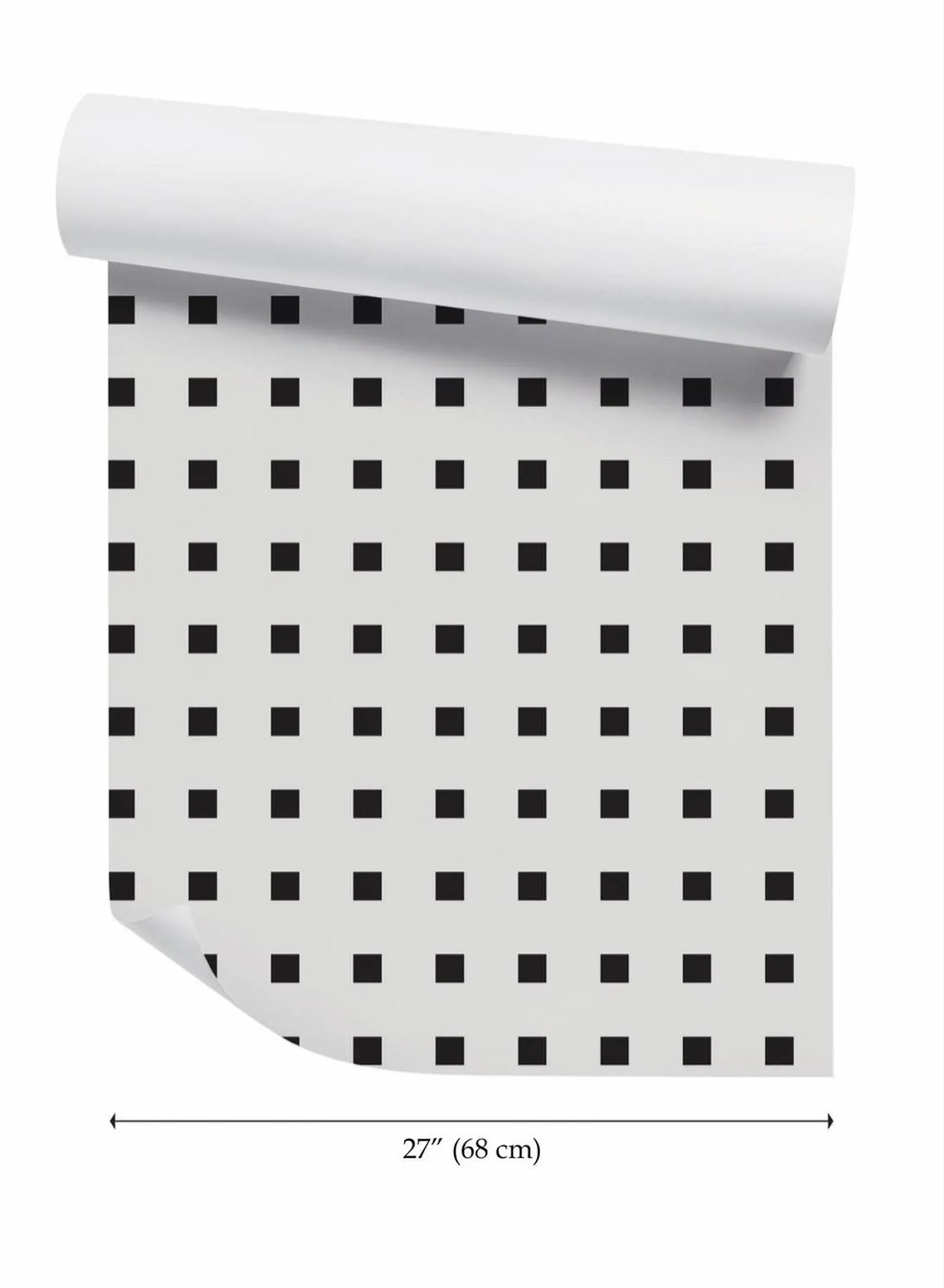 a roll of paper with a repeating pattern of black squares on a white background.