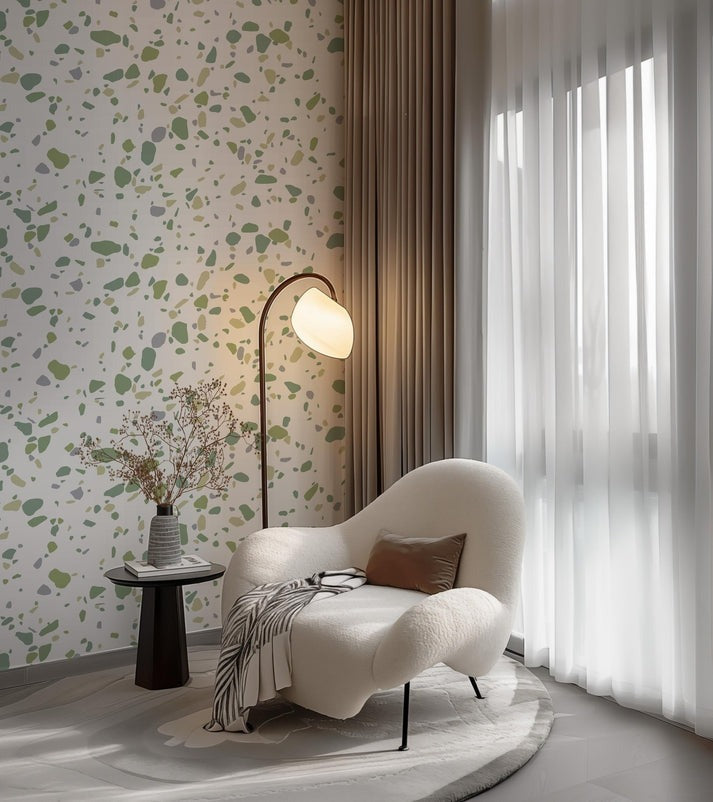 Terrazzo Green, Blue and Beige Peel and Stick Wallpaper