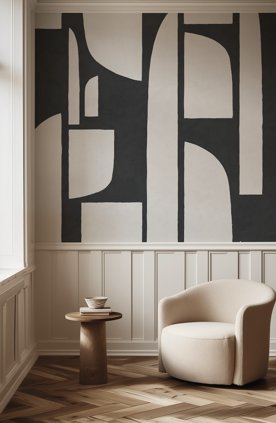 a chair and a table in a room