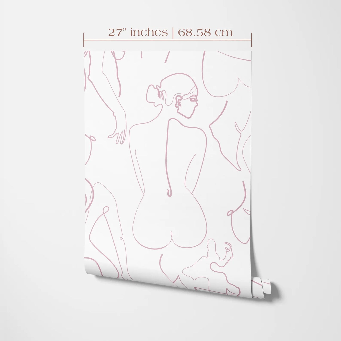 The image is a poster or wall hanging featuring a repeating pattern of abstract line drawings of female figures.
