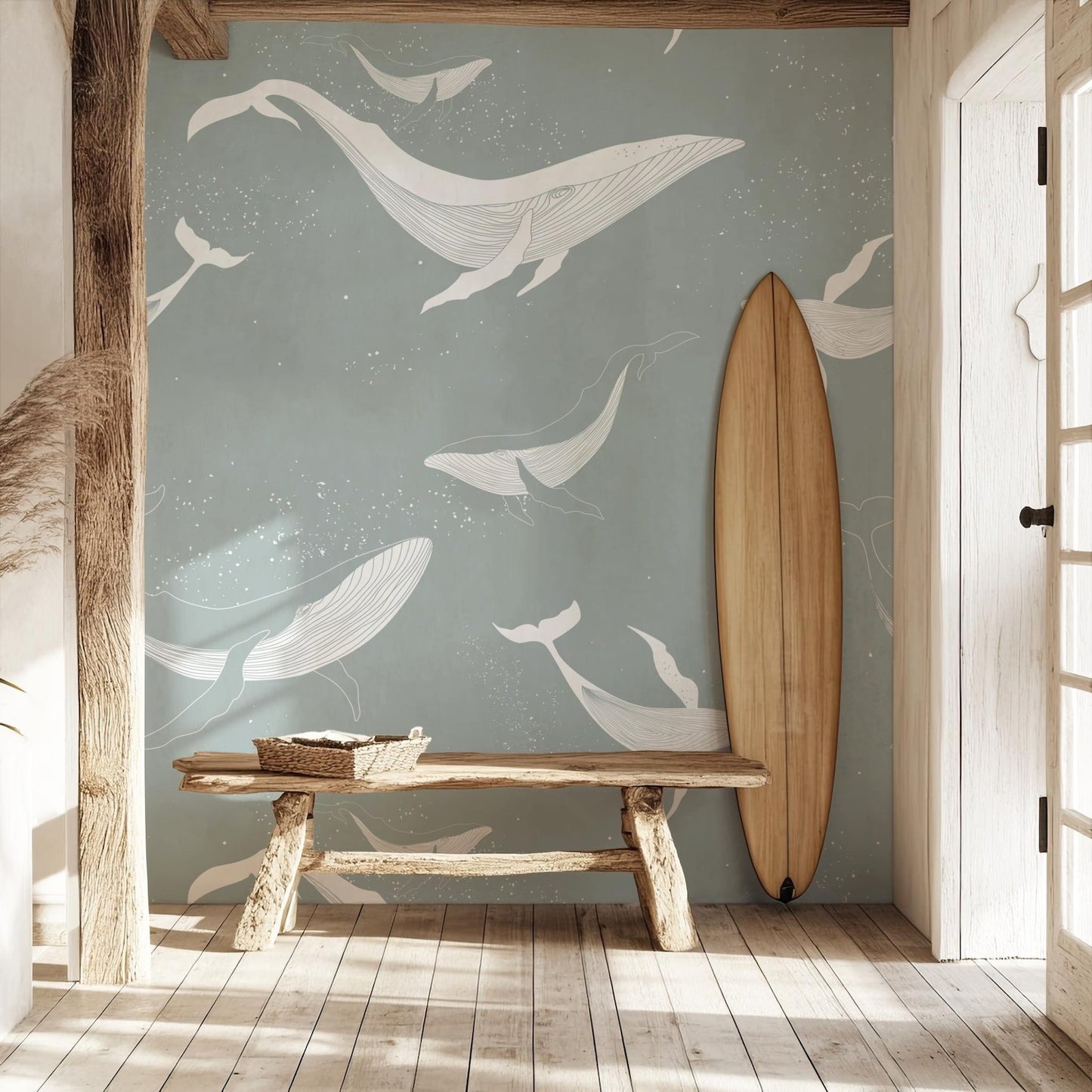 Blue Whale Coastal Wallpaper