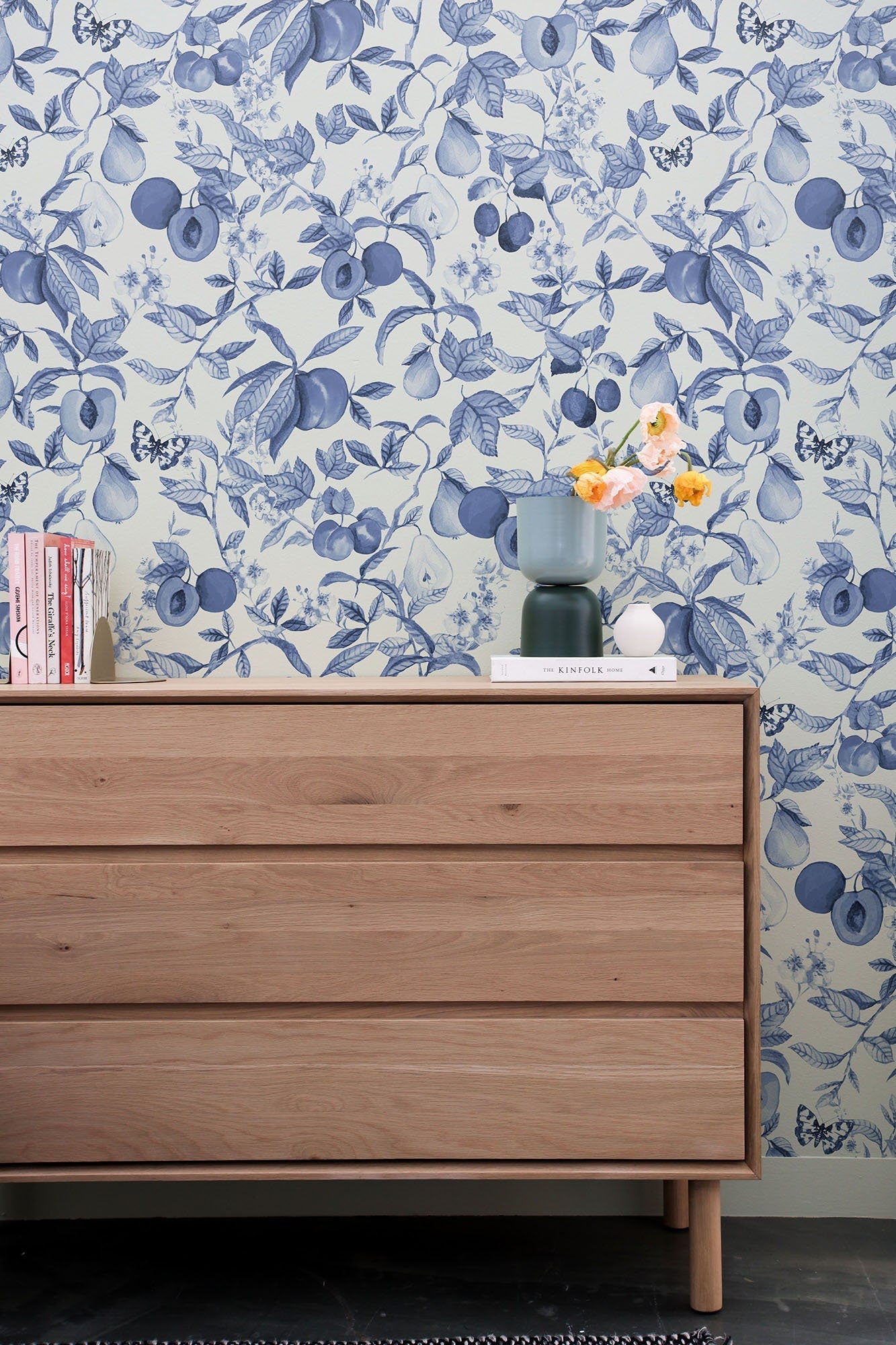 Blue Toile Apricot Wallpaper