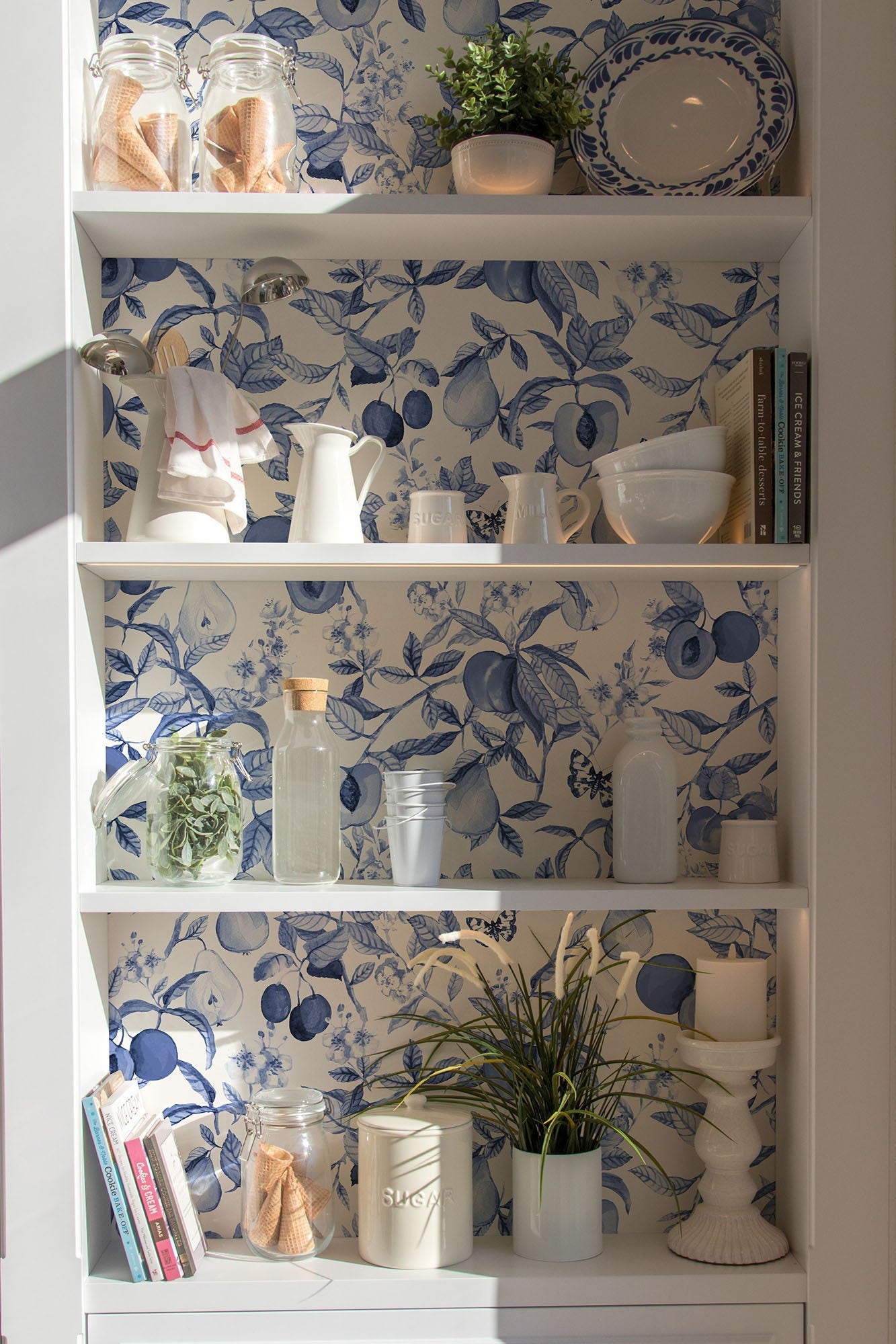Blue Toile Apricot Wallpaper