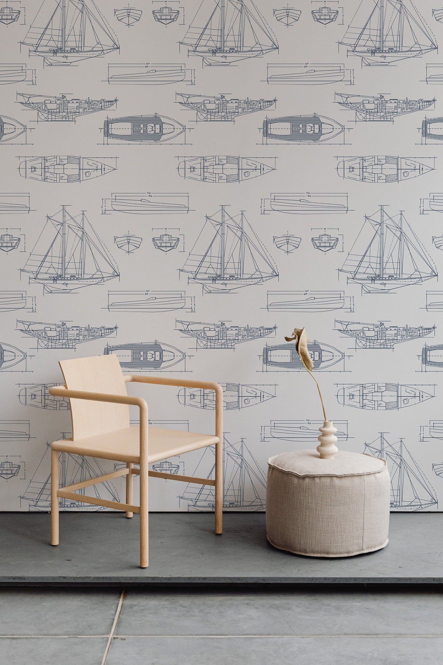 White and Blue Sailboat Nautical Wallpaper