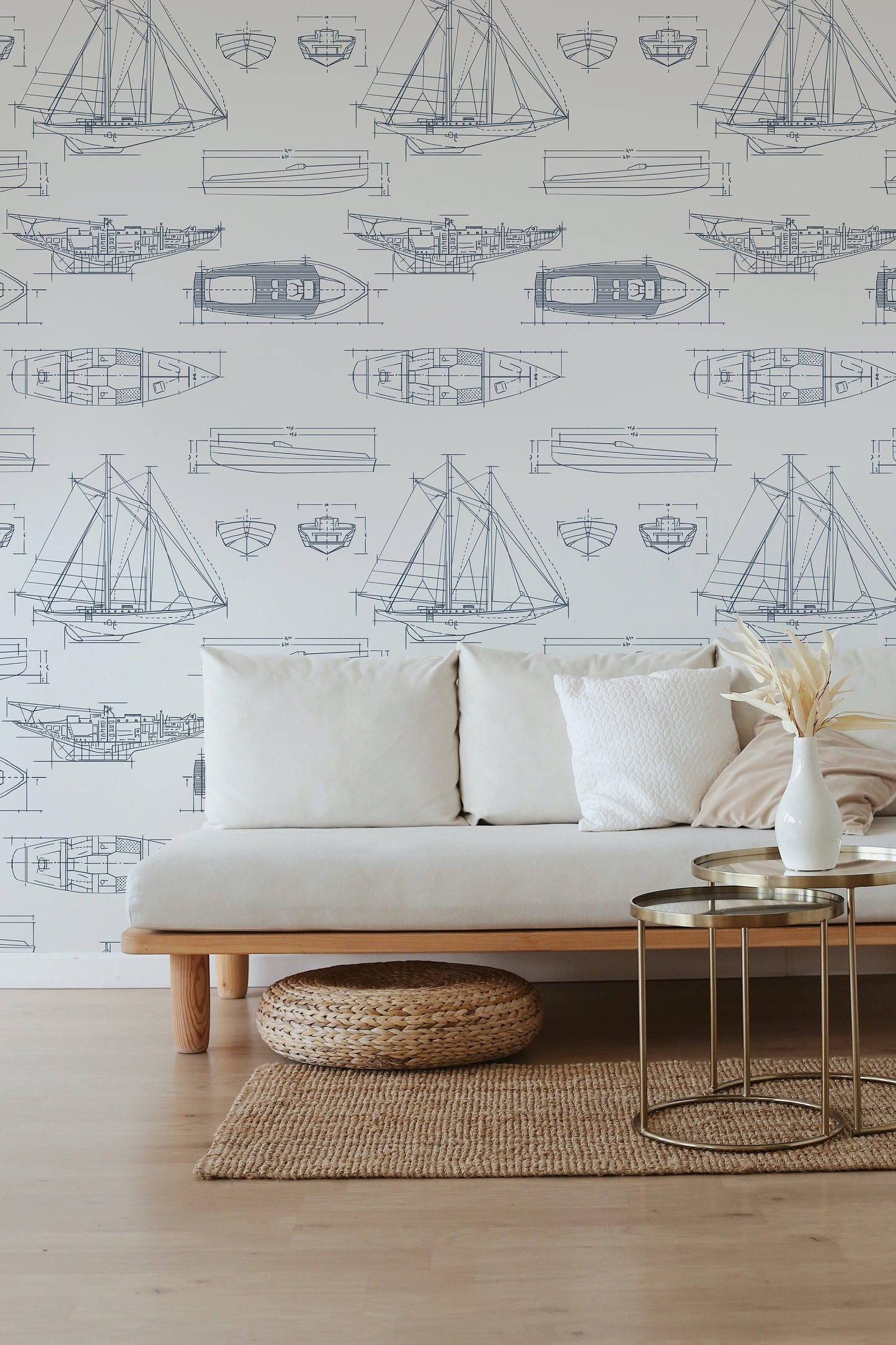 White and Blue Sailboat Nautical Wallpaper