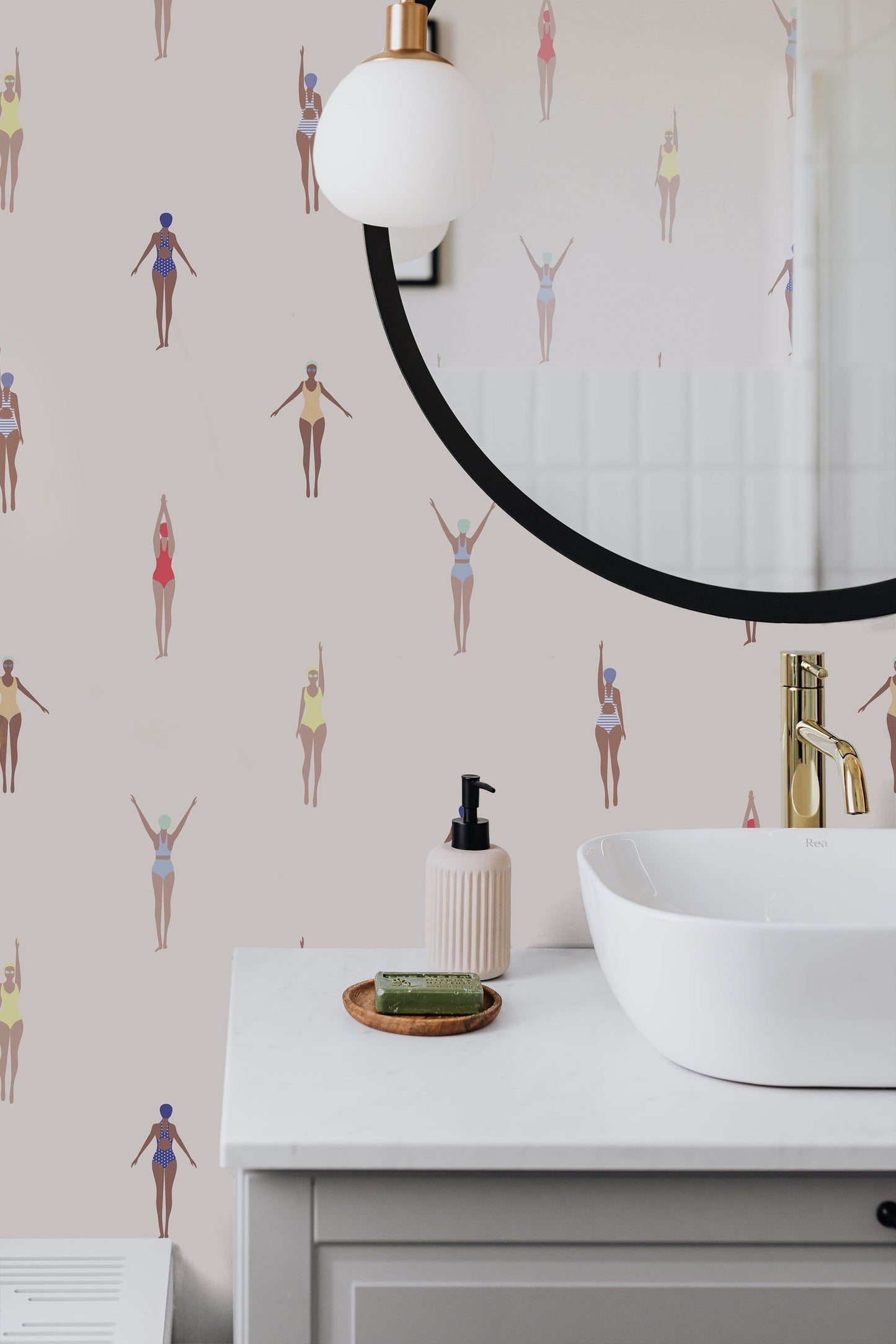 a room with a lamp and a wall paper