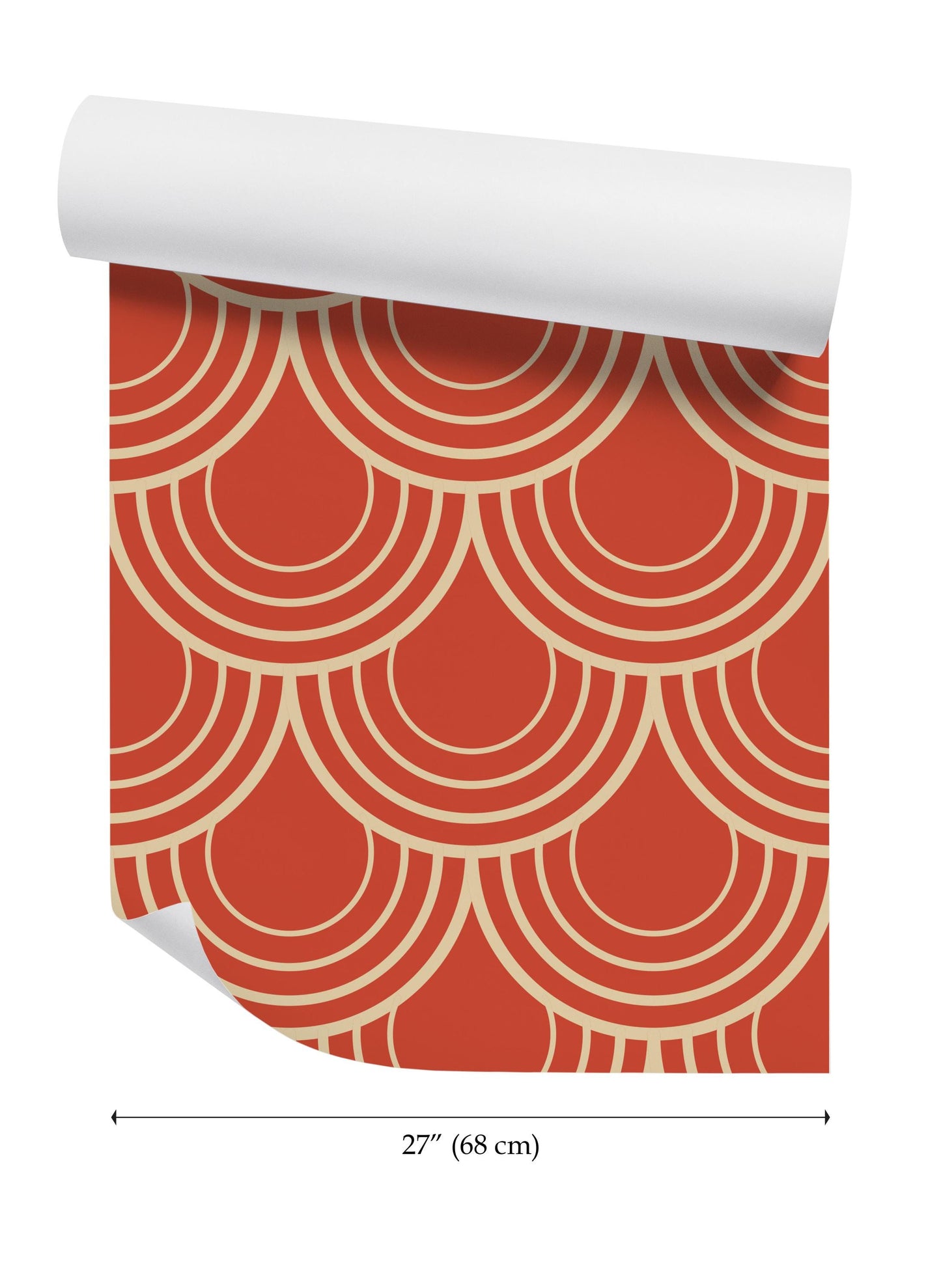 a red and white wallpaper with circles on it