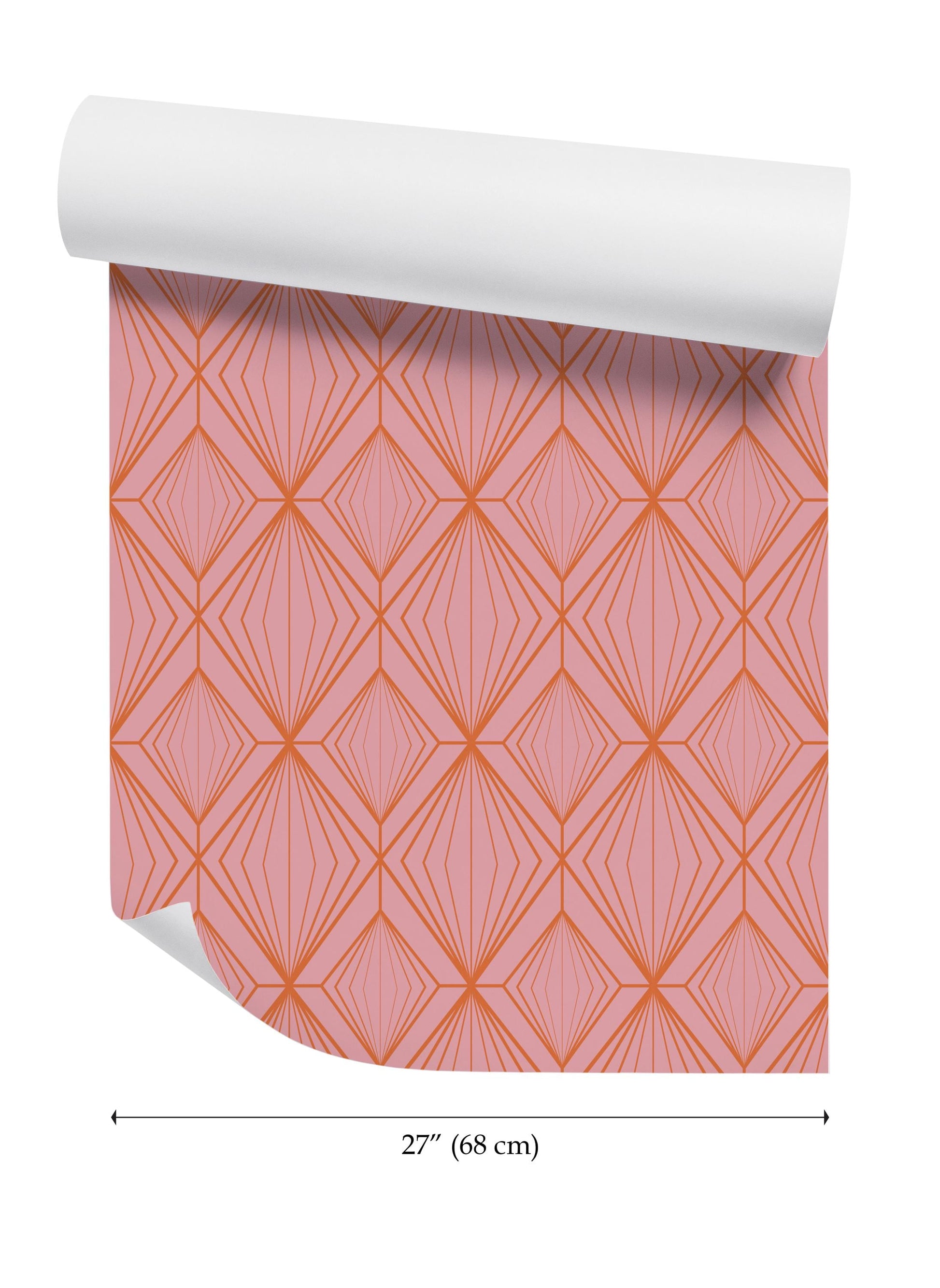 a pink wallpaper with an orange geometric pattern