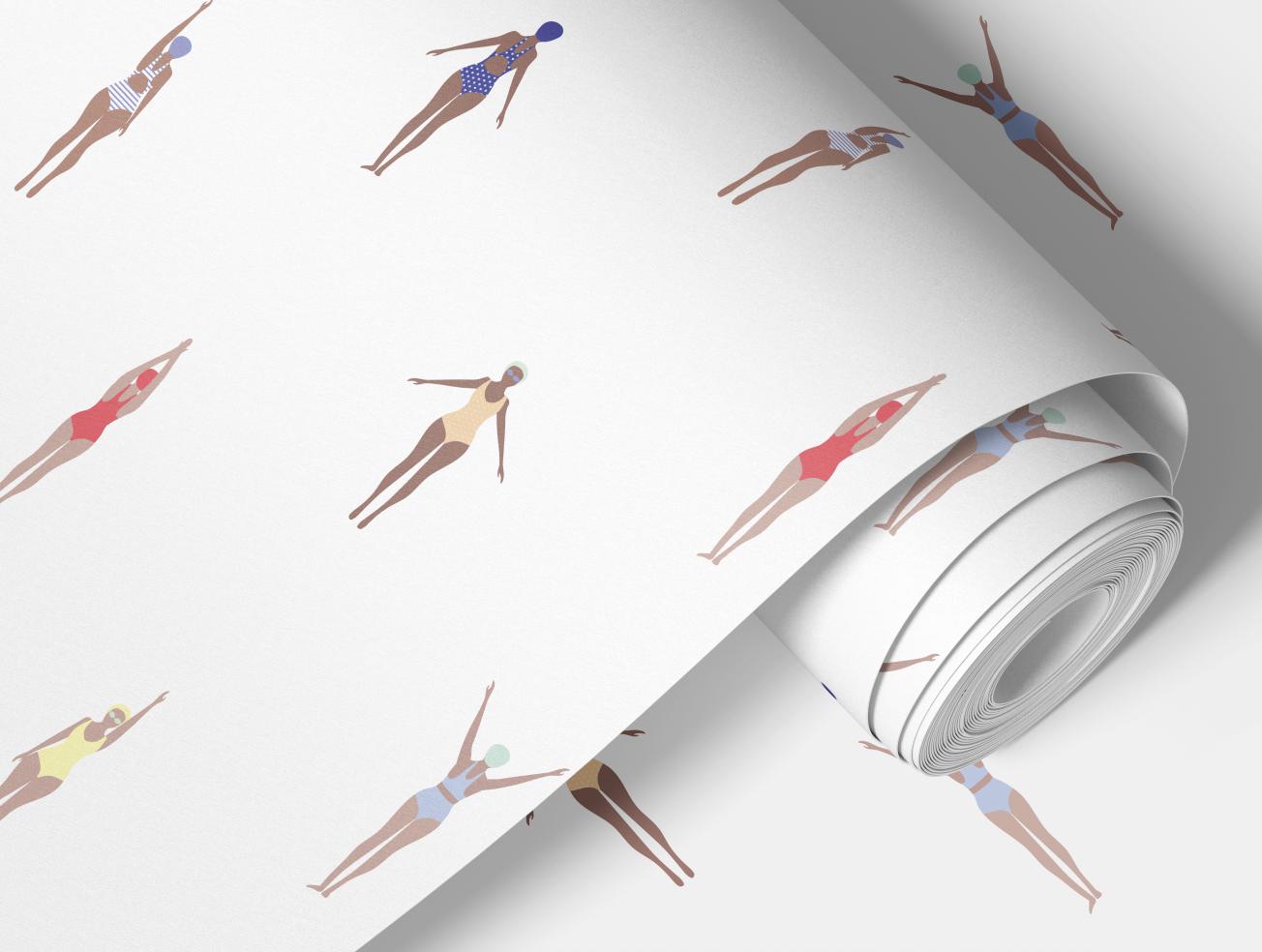 a white wallpaper with a woman's silhouettes on it