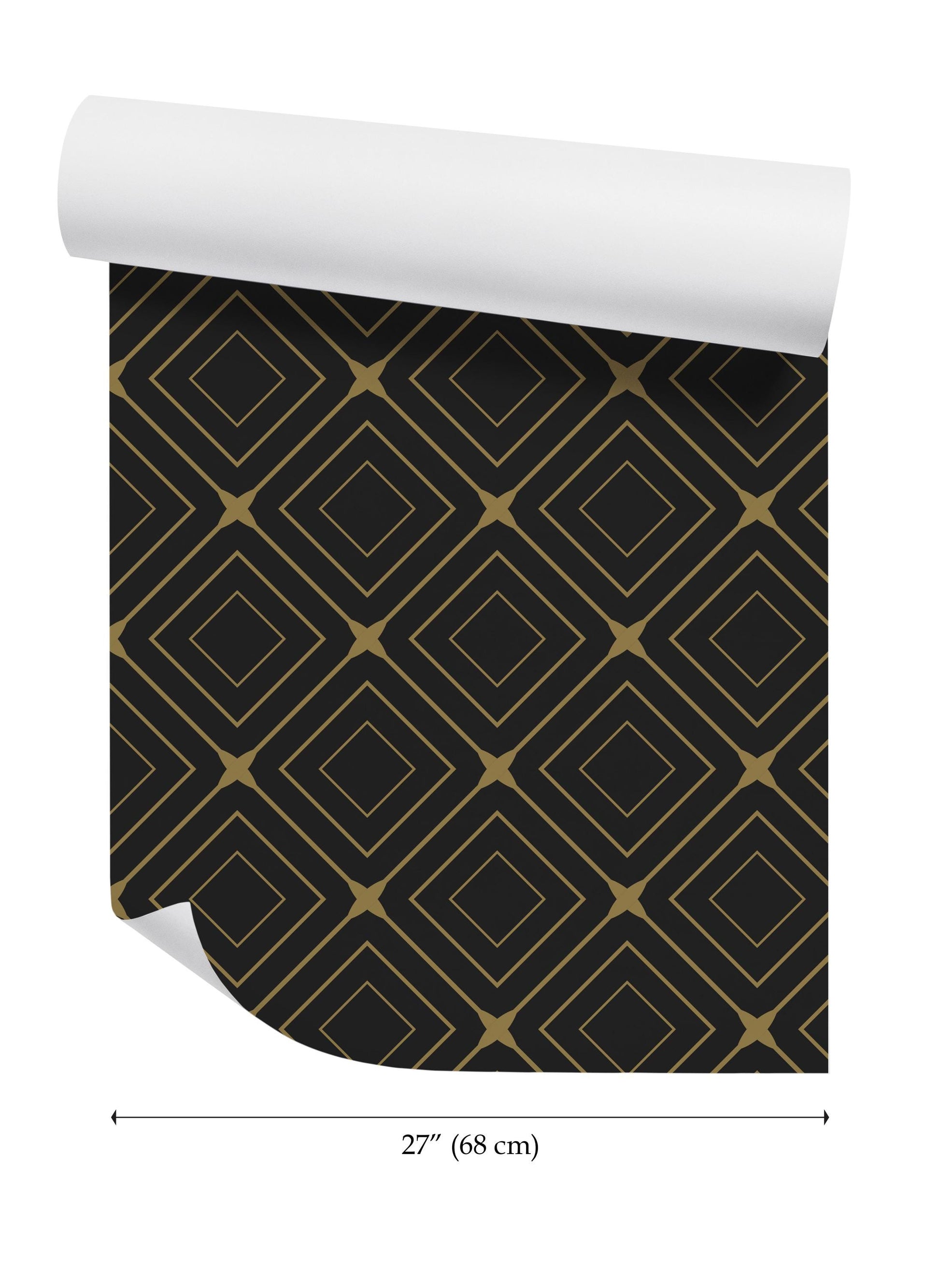a black and gold wallpaper with a diamond pattern
