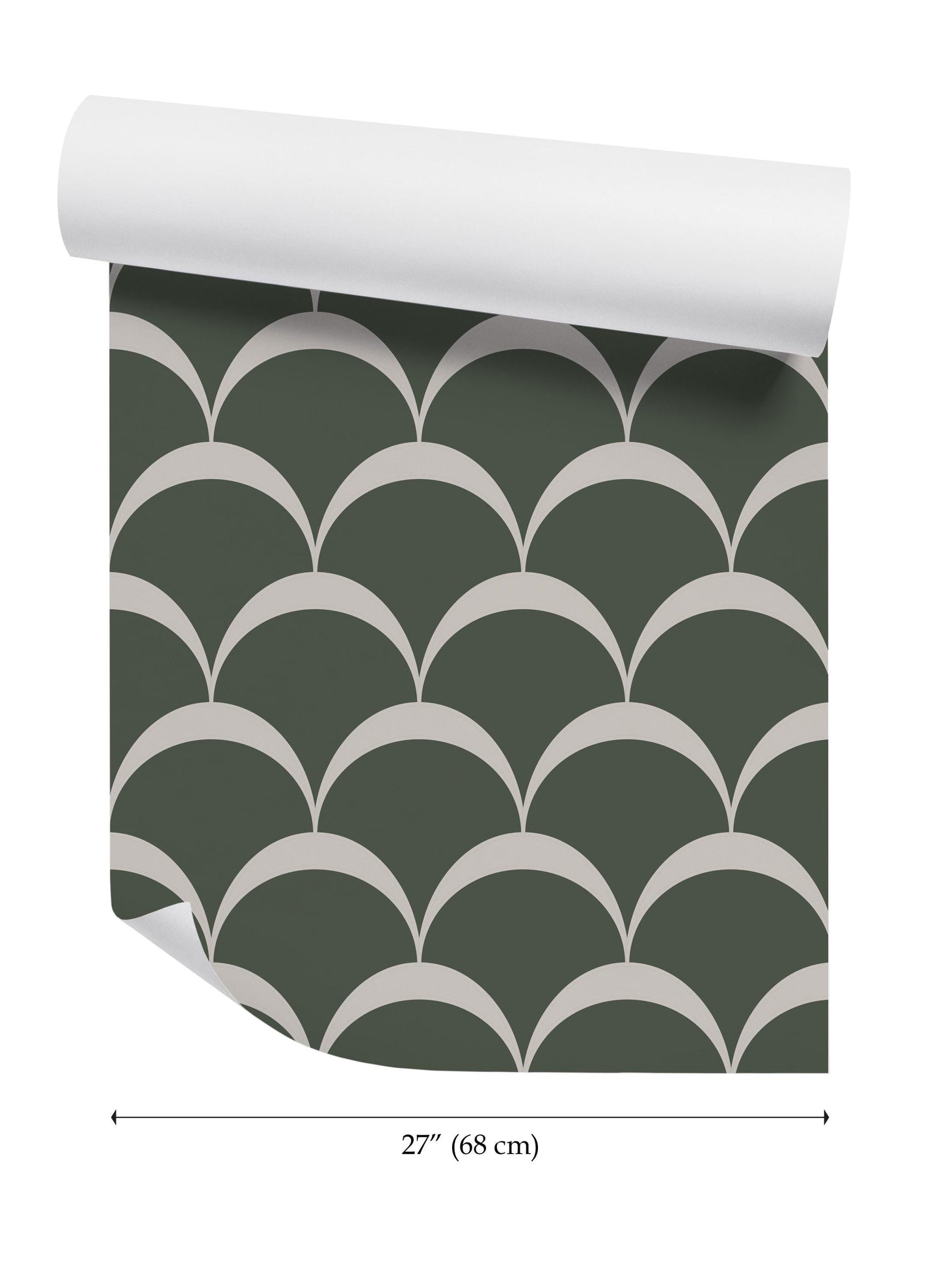 a green and white wallpaper with a scallop pattern