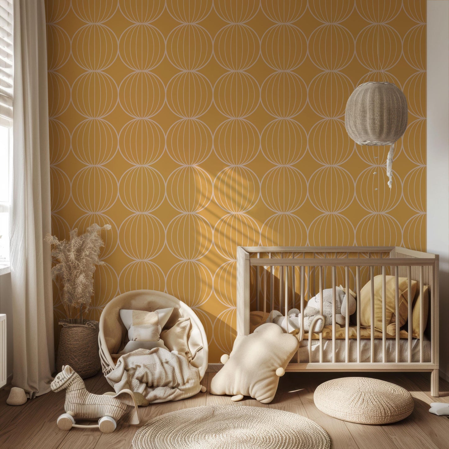 a baby's room with a crib and toys