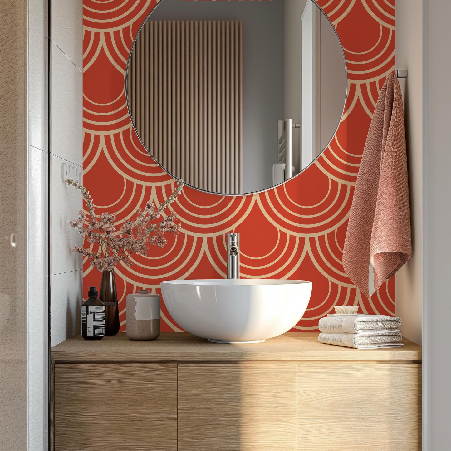Retro Red and Beige Circle Wallpaper