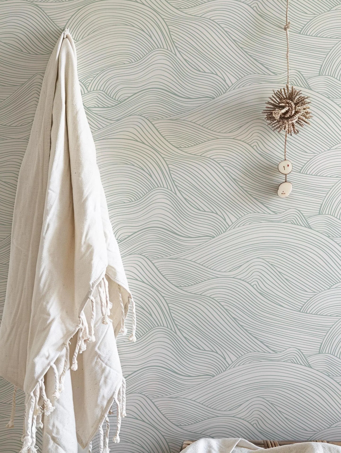 Sage and White Wave Wallpaper