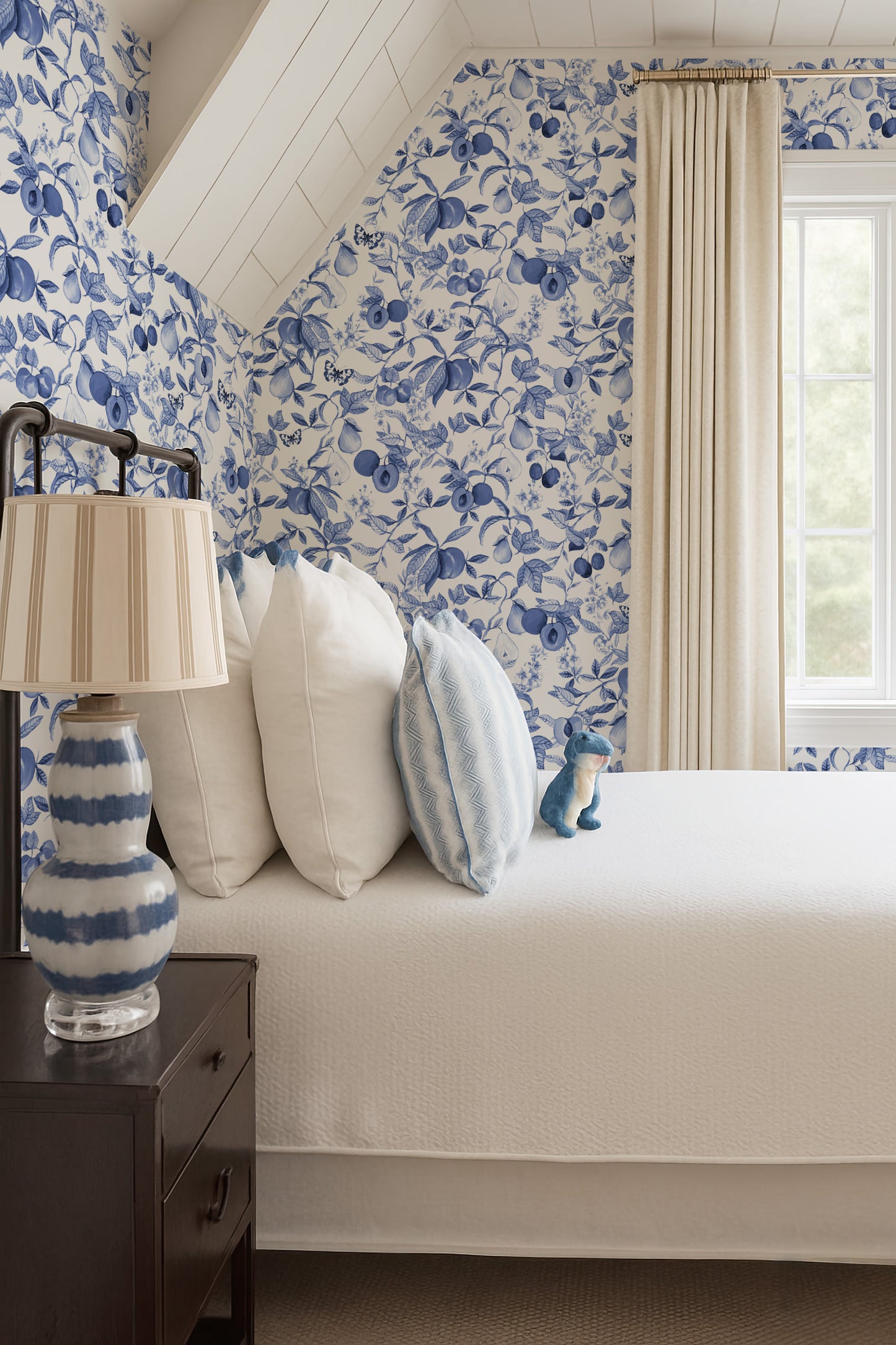 Blue Toile Apricot Wallpaper