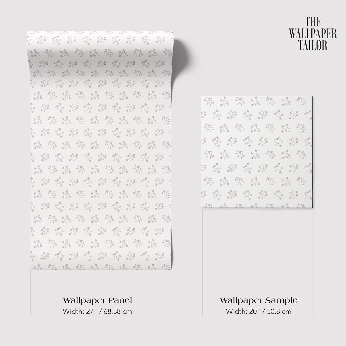 two rolls of wallpaper with a repeating pattern of small flowers or leaves. The rolls are of different sizes, with one being larger than the other.