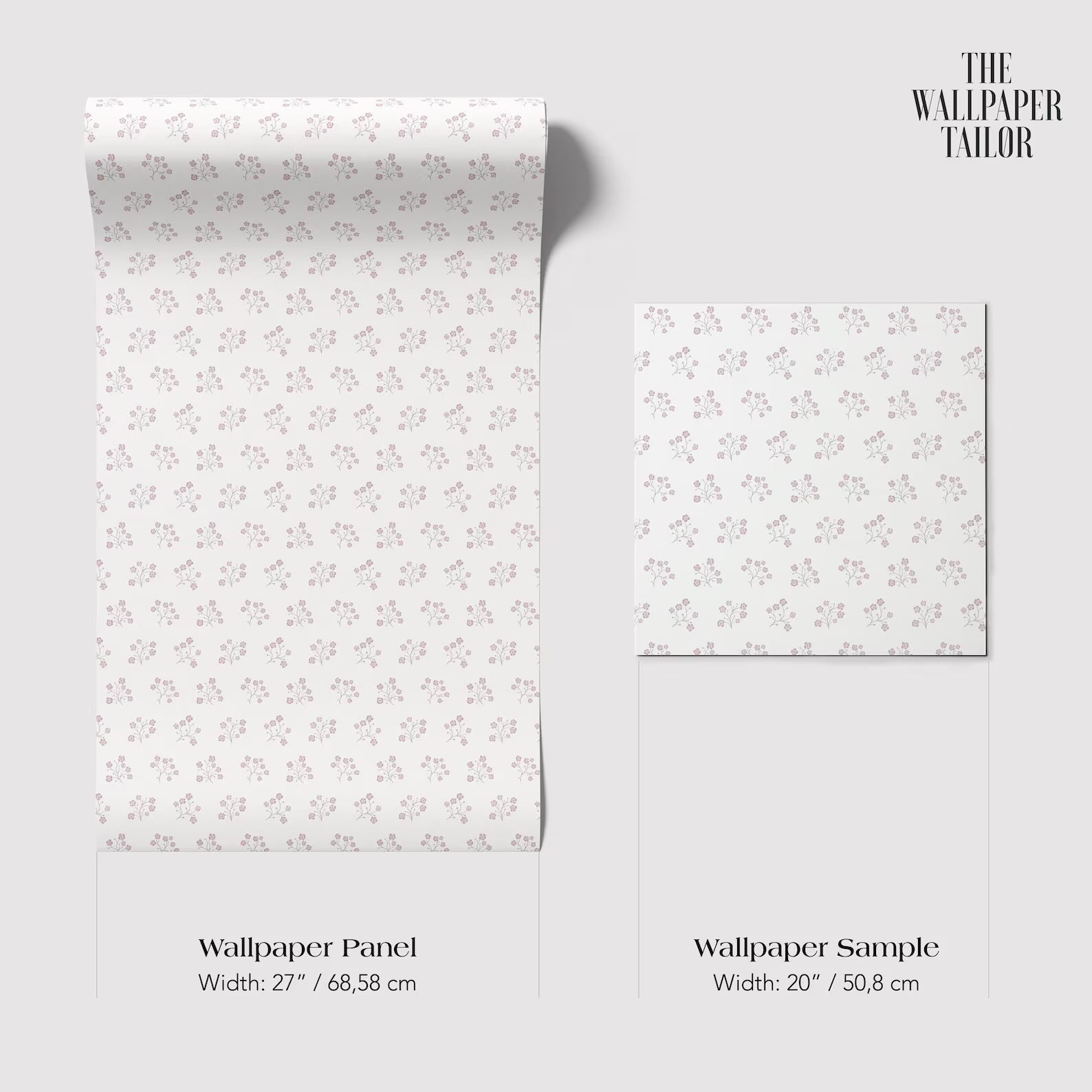 two rolls of wallpaper with a repeating pattern of small flowers or leaves. The rolls are of different sizes, with one being larger than the other.