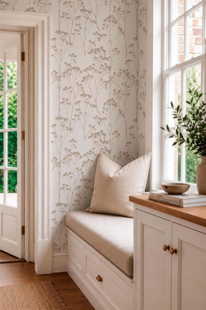 Beige Wildflower Wallpaper