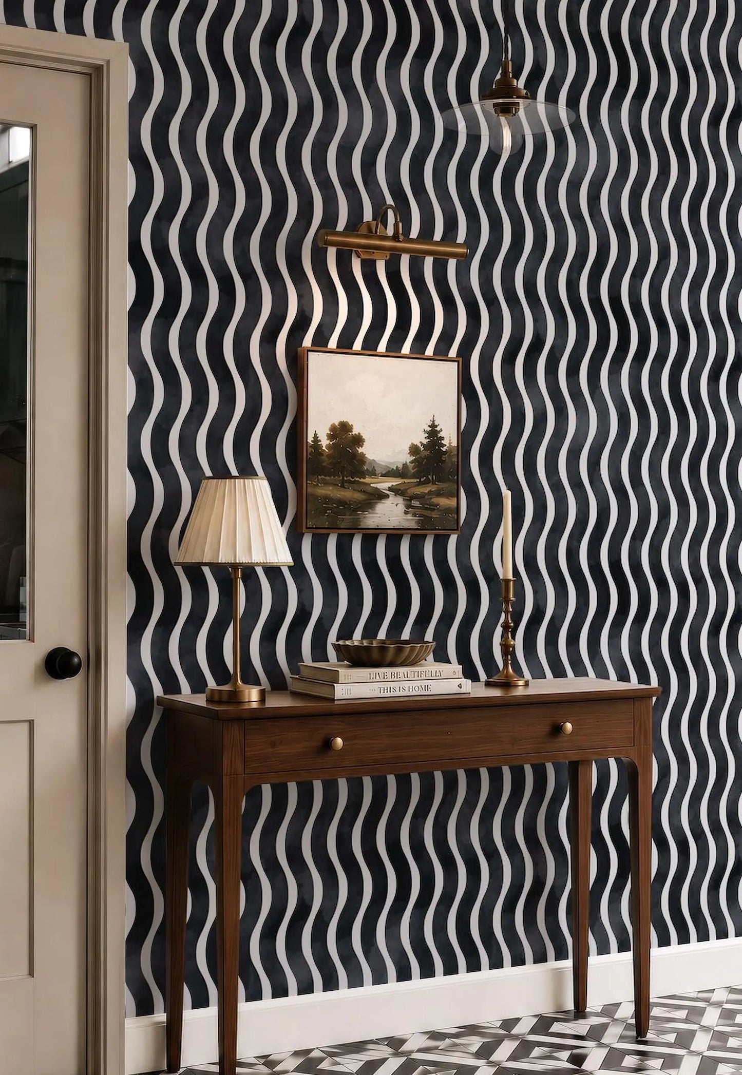 Black Wavy Stripes Wallpaper