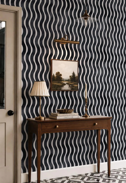 Black Wavy Stripes Wallpaper