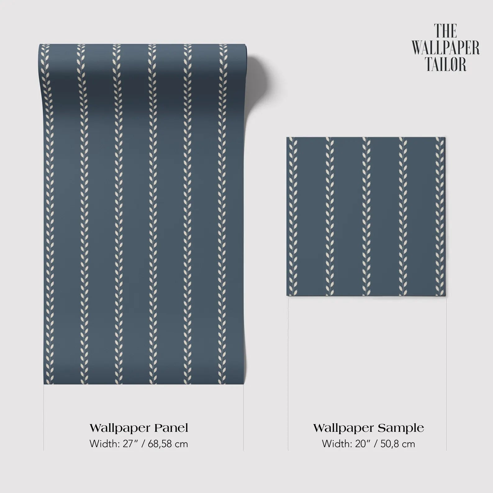 two different wallpaper panels and a wallpaper sample, each with varying widths. The text provides the widths of the items in centimeters.