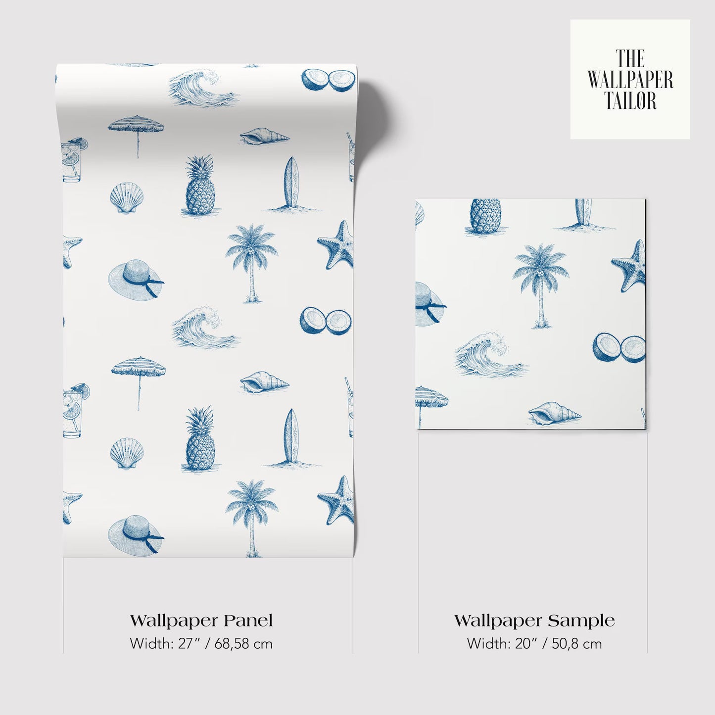 The image is a collage of two images, each depicting a beach scene with various beach-related objects such as umbrellas, palm trees, and starfish. The images are presented in a way that allows for a clear comparison of their sizes and dimensions.