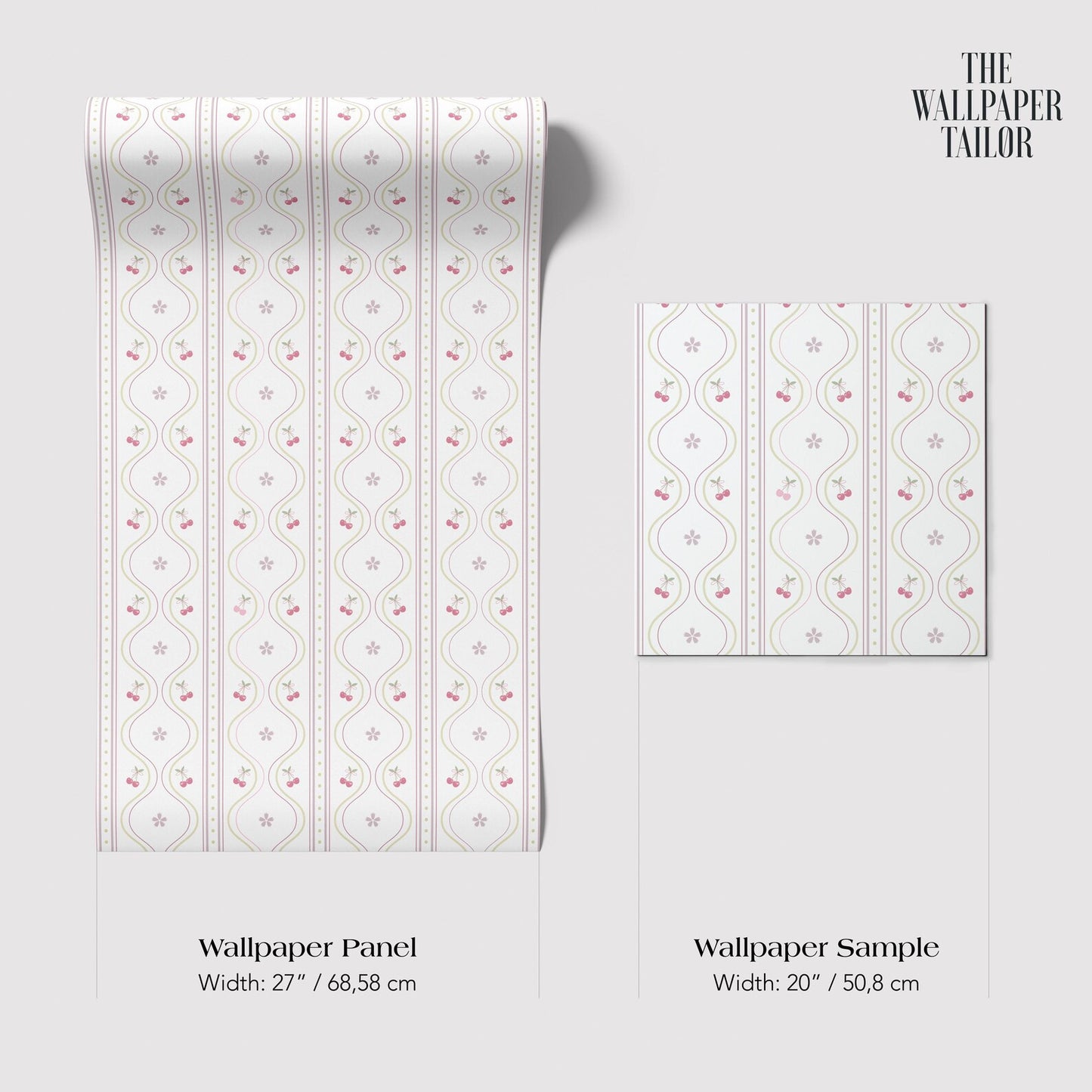 two identical rolls of wallpaper with a repeating pattern of pink and white lines and stars. The rolls are of different sizes, with one being larger than the other.