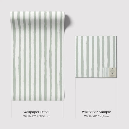 two different sizes of a wallpaper panel with a striped pattern. The larger panel is wider at 17 inches (68.58 cm) and the smaller one is narrower at 20 inches (50.8 cm).