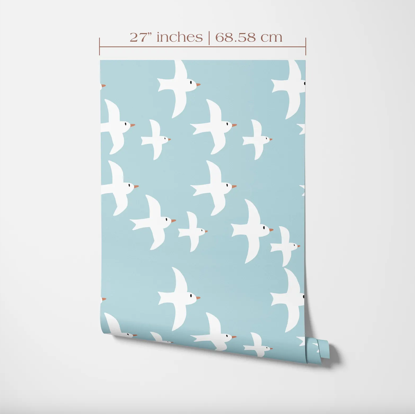 a blue wallpaper with white birds on it