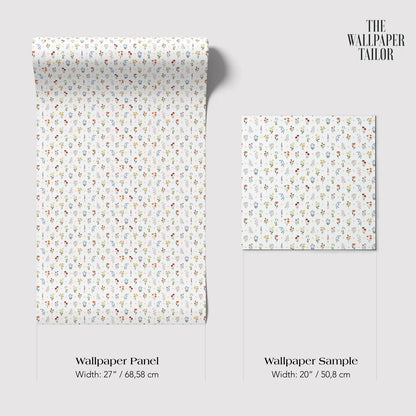 two different sizes of a wallpaper panel and a wallpaper sample, both with a floral pattern.