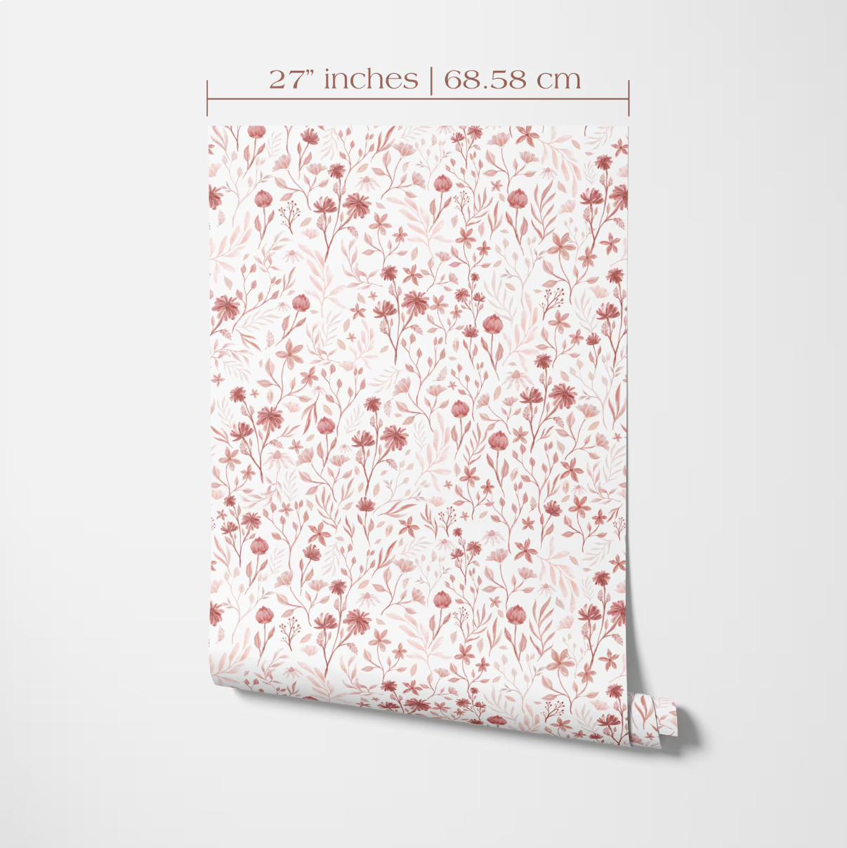 a floral pattern on a piece of paper or fabric, with a measurement scale indicating its size.