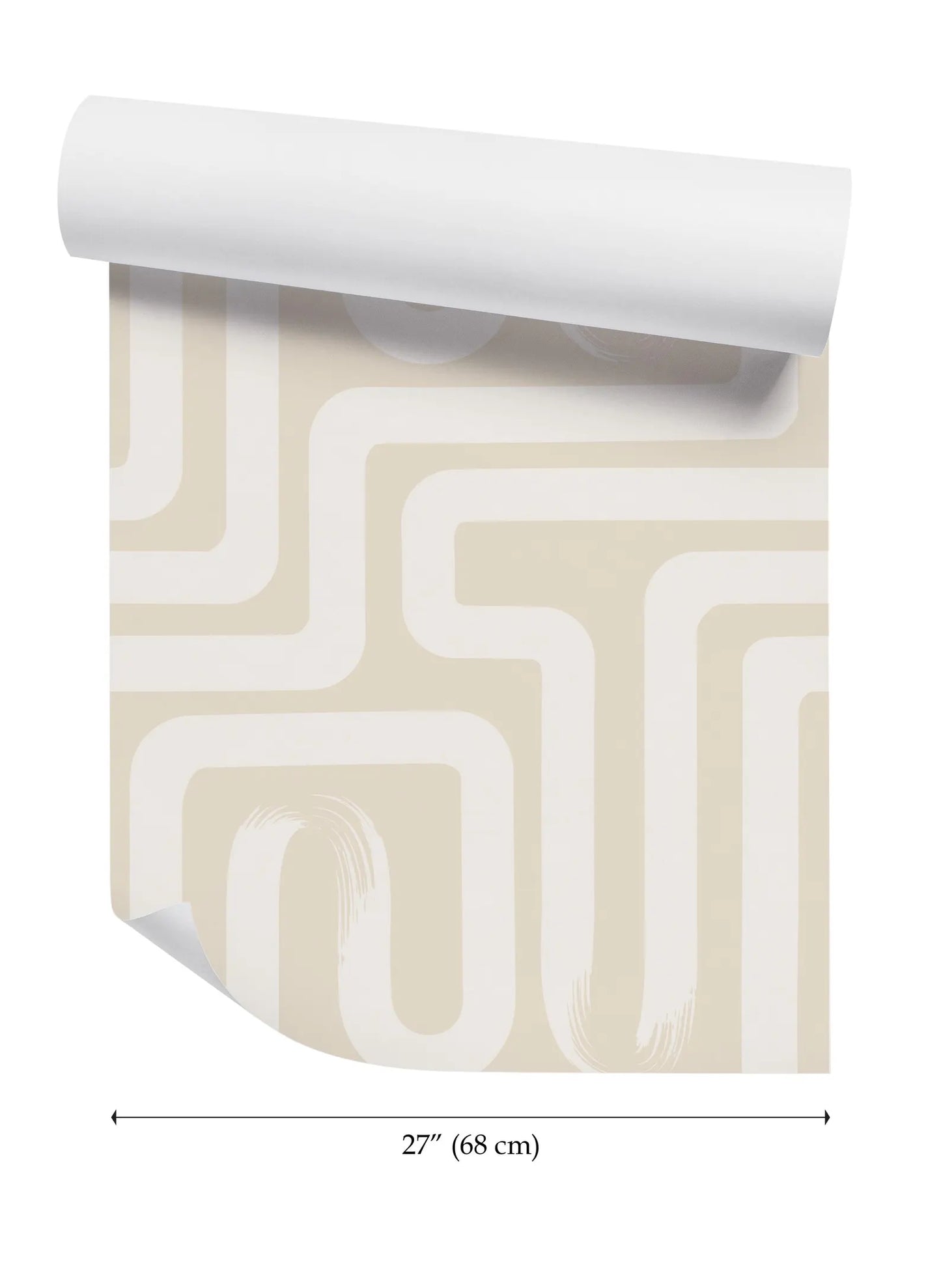 a roll of paper with a repeating pattern of white lines on a beige background.