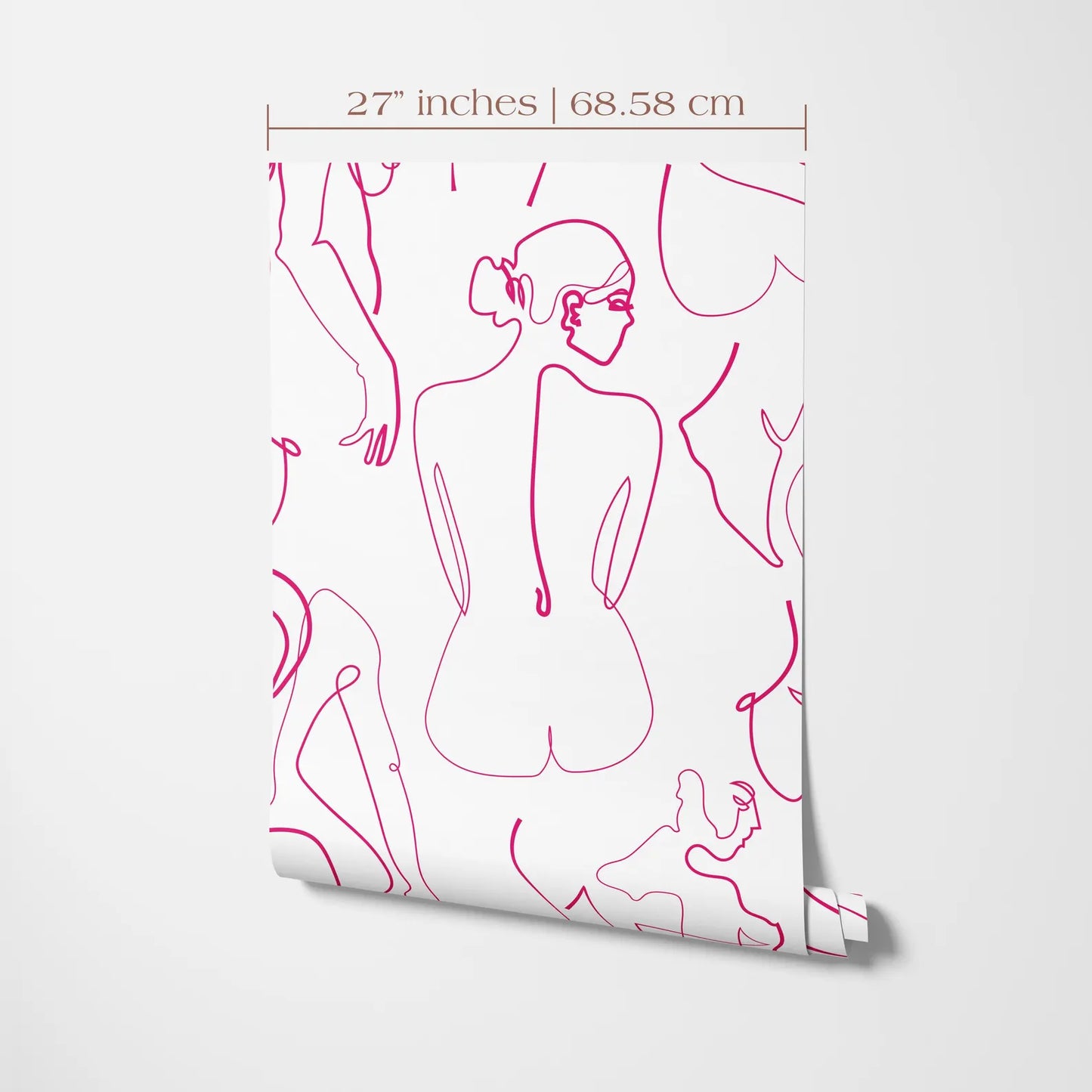 The image is a poster or artwork featuring a repeating pattern of pink lines depicting the silhouette of a woman's back.