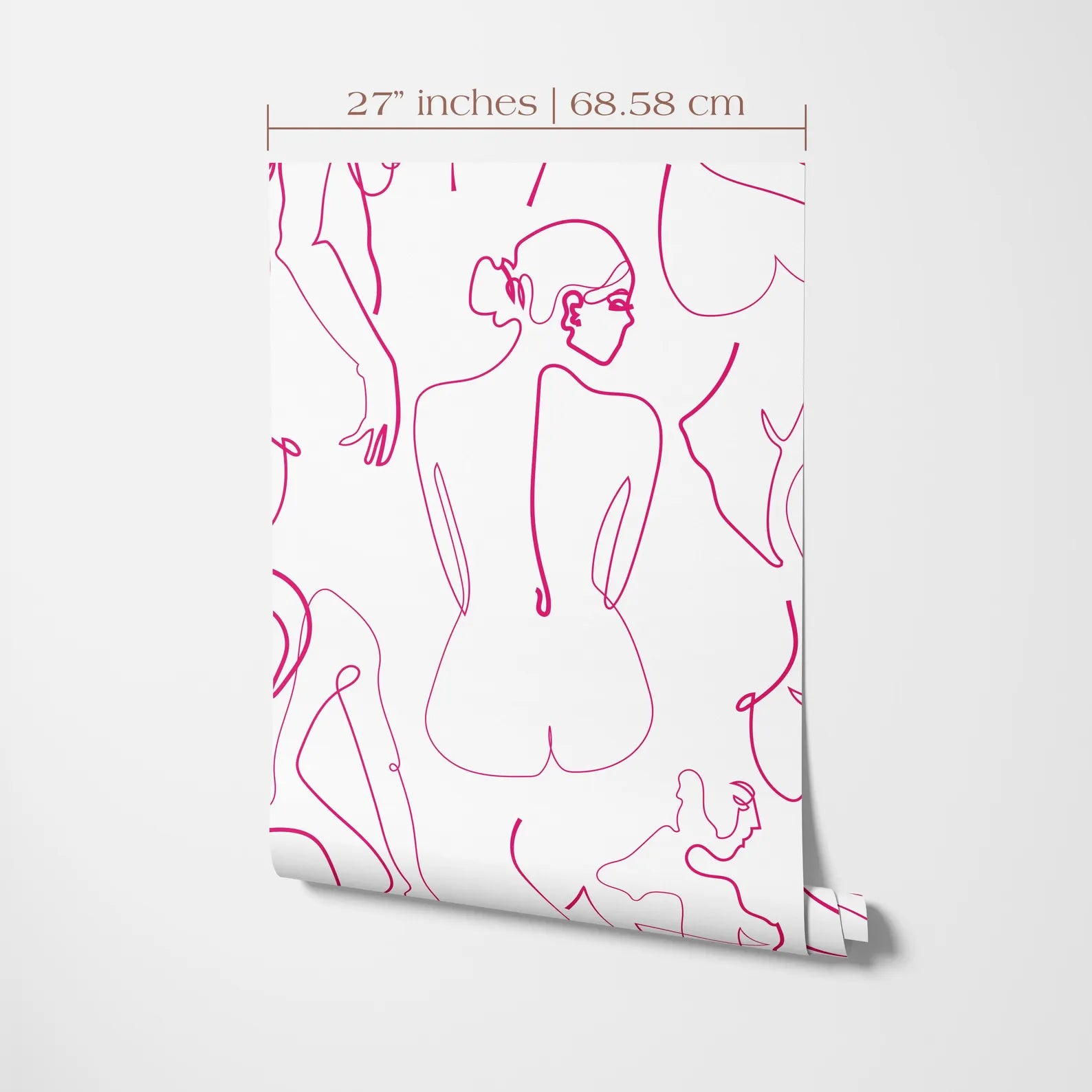 The image is a poster or artwork featuring a repeating pattern of pink lines depicting the silhouette of a woman's back.