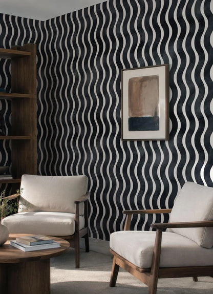Black Wavy Stripes Wallpaper