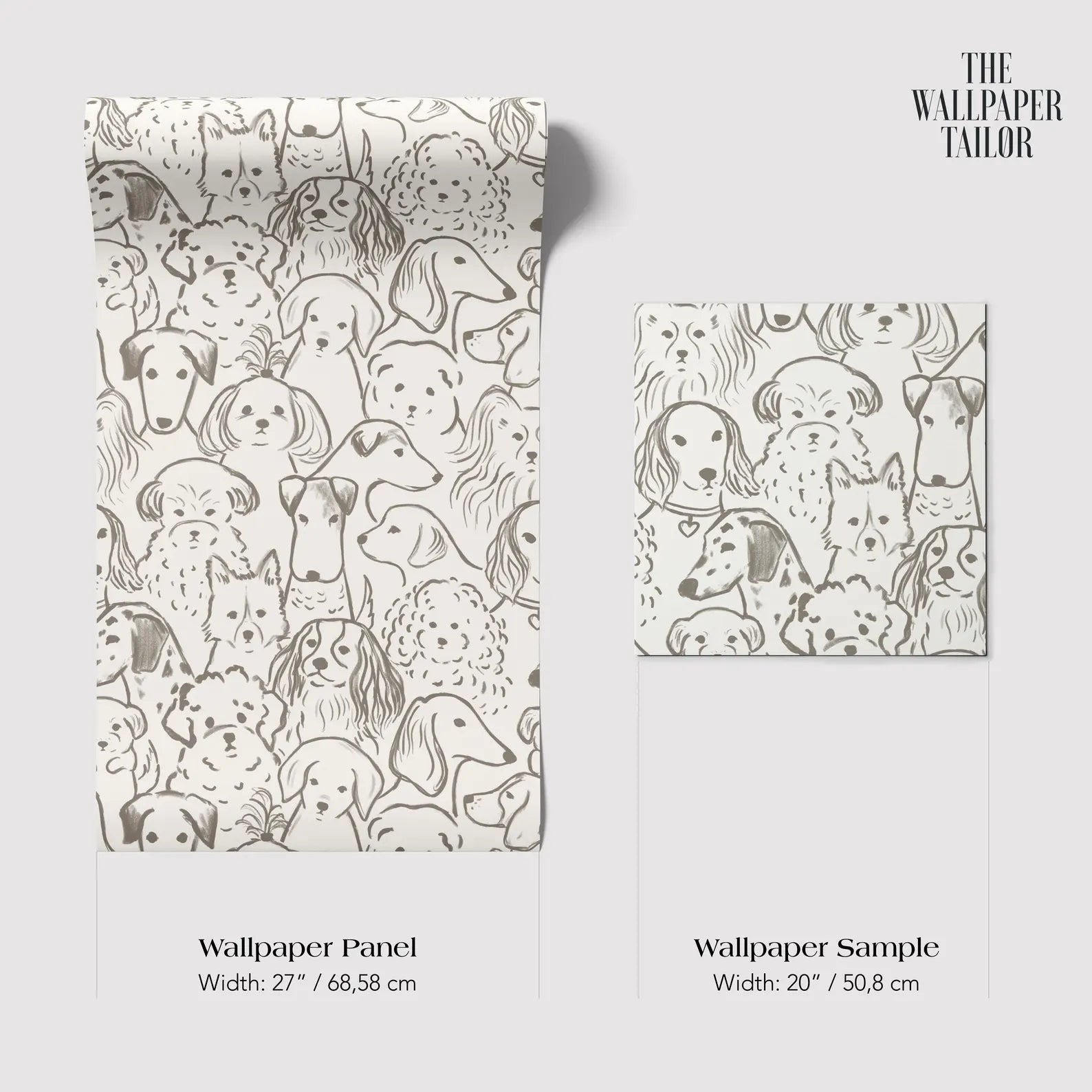 The image is a collage of various dog illustrations, including different breeds and sizes, arranged in a repeating pattern.