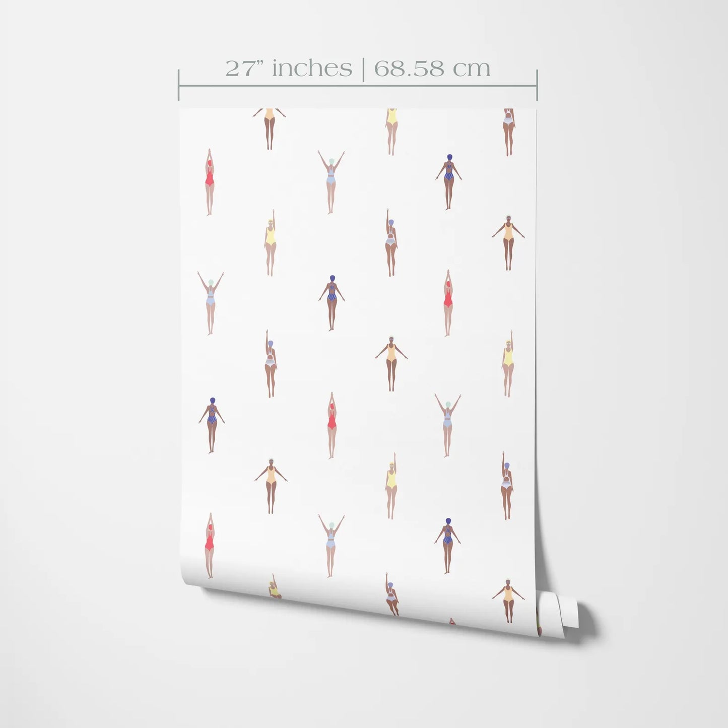 a repeating pattern of colorful illustrations of people in various poses, such as standing, sitting, and dancing, arranged in a grid-like layout.