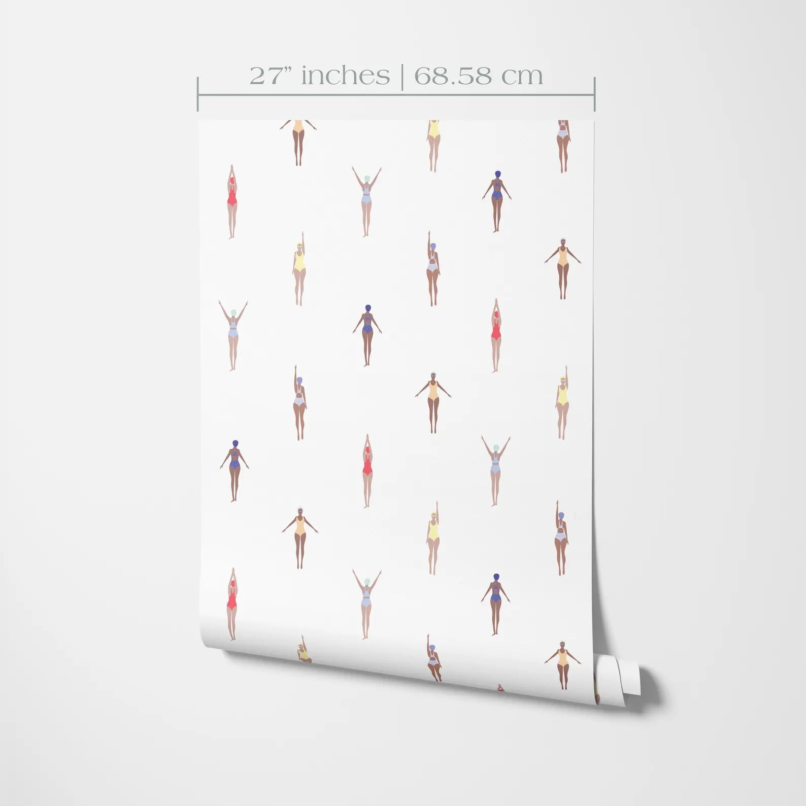 a repeating pattern of colorful illustrations of people in various poses, such as standing, sitting, and dancing, arranged in a grid-like layout.