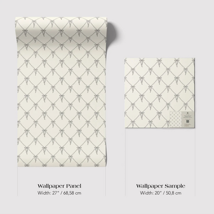 two identical rolls of wallpaper with a repeating pattern of diamond shapes in shades of gray and white. The text indicates that the wallpaper is a wallpaper panel with a width of 27 inches (68.58 cm) and a width of 20 inches (50.88 cm).