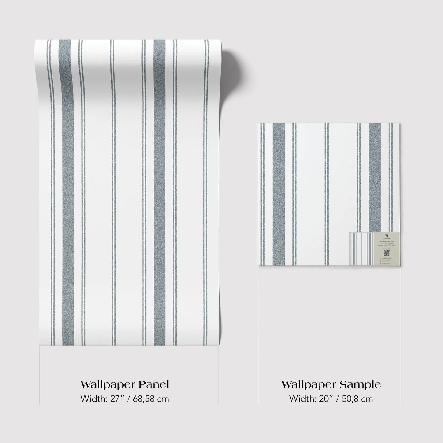 two different sizes of a striped wallpaper panel, with the largest one being wider than the smaller one.