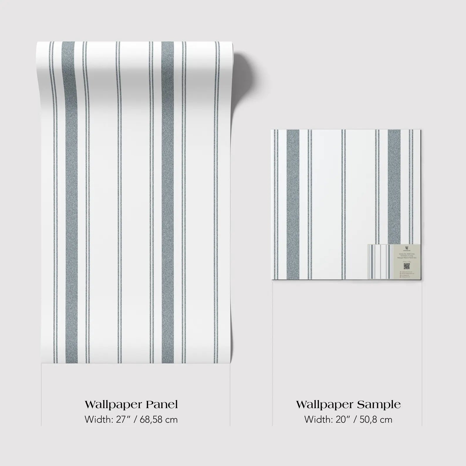 two different sizes of a striped wallpaper panel, with the largest one being wider than the smaller one.