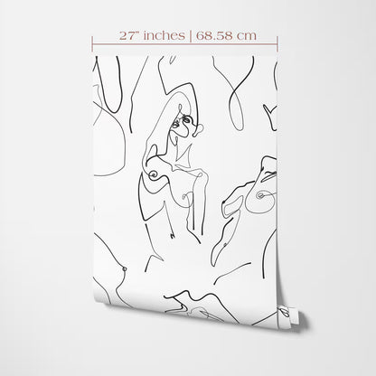 The image is a black and white line drawing of a woman, with the text "27 inches | 68.58 cm" indicating the size of the artwork.