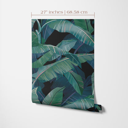 a large, vibrant green leaf pattern with a dark background, creating a striking and visually appealing design.