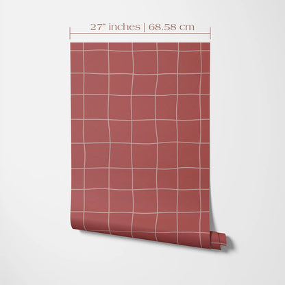 a red and white checkered pattern on a white background, with measurements indicating it is 27 inches (68.58 cm) wide and tall.