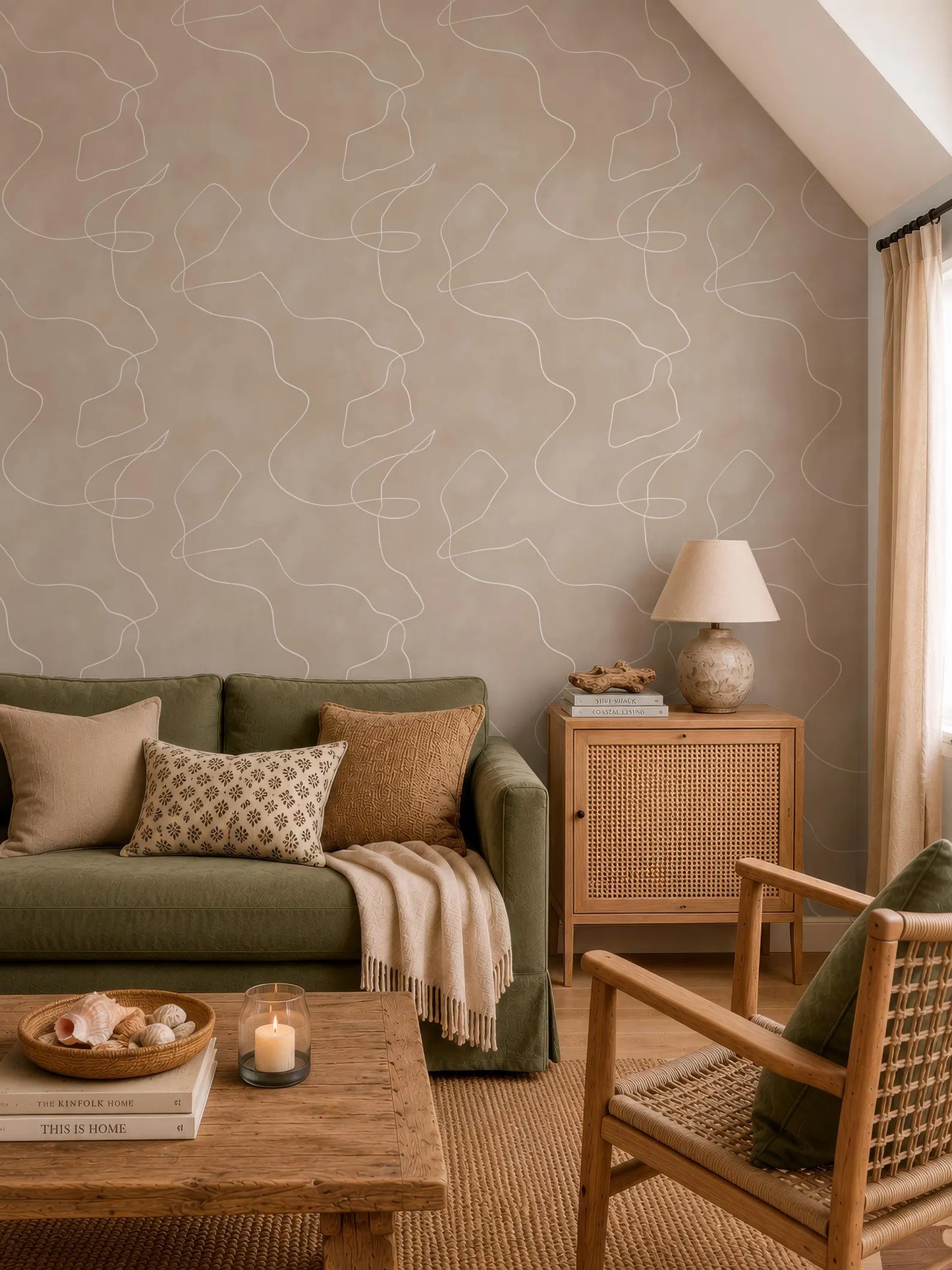 Beige Abstract Line Wallpaper